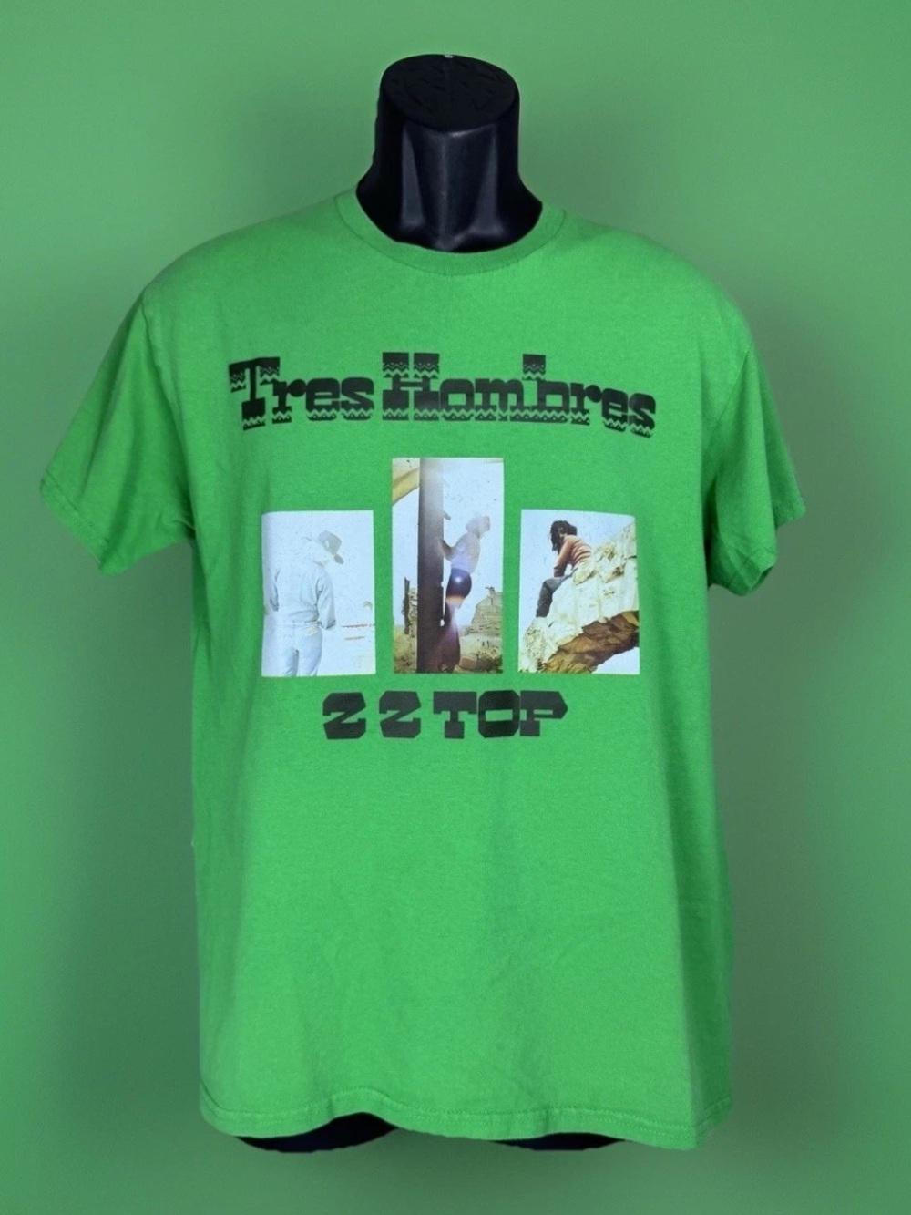 ZZ Top Tres Hombres Lime Green Gildan Heavy Cotton Band Tee Men’s Size Medium